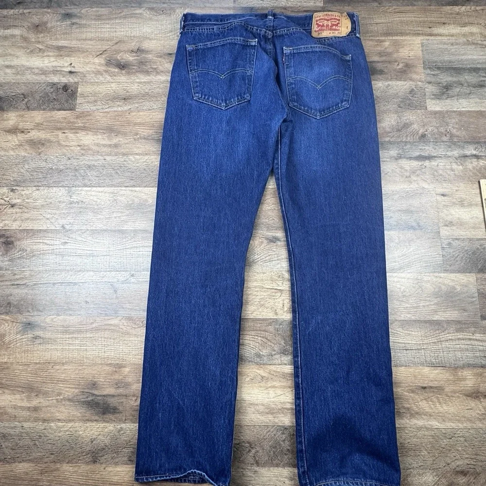 Levis 501 Jeans 36x34 Stretch Dark  Wash Denim Button Fly Straight